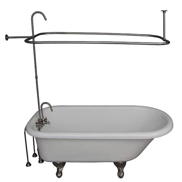 Barclay Products 5 ft. Acrylic Ball and Claw Feet Roll Top Tub in White with Brushed Nickel Accessories