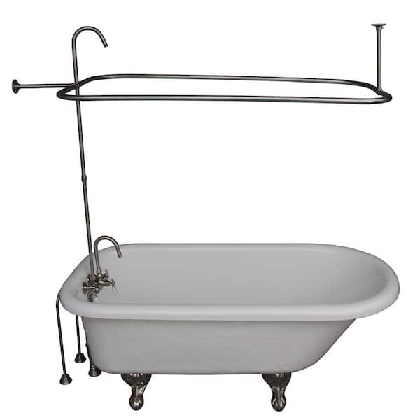 5.6 ft. Acrylic Ball and Claw Feet Roll Top Tub in White with Brushed Nickel Accessories