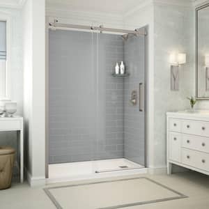 Utile Metro 32 in. x 60 in. x 83.5 in. Right Drain Alcove Shower Kit in Ash Grey with Brushed Nickel Shower Door