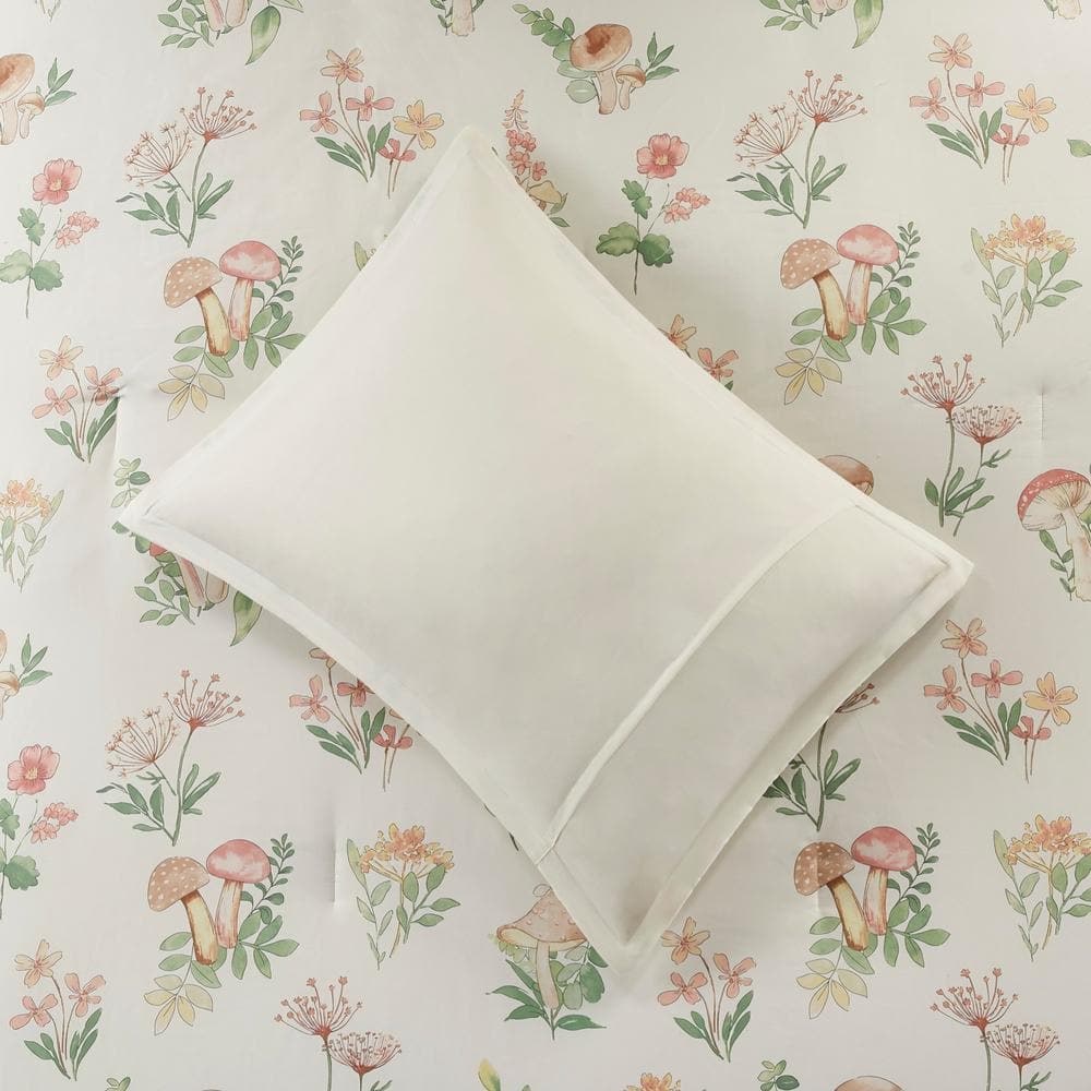 Twin Green Microfiber Mushroom Garden Comforter Set