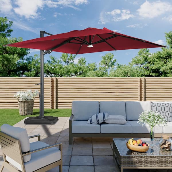 Boyel Living 10 ft. 360° Rotation Square Cantilever Patio Umbrella with Base and BT in Red
