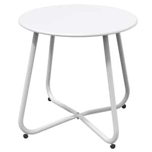 White Outdoor Weather Resistant Round Metal Patio Side Table