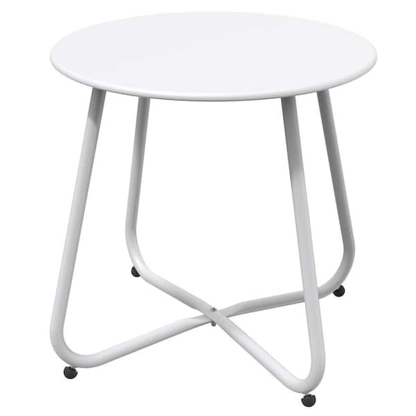 Angel Sar White Outdoor Weather Resistant Round Metal Patio Side Table