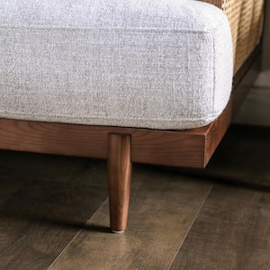 Amity 87 in. Wide Fabric Boho Straight Ash Wood Trim Rectangle Sofa in Walnut