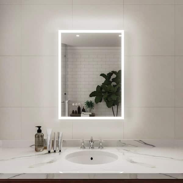 niveal Luna 22 in. W x 30 in. H Rectangular Frameless LED Wall Bathroom Vanity Mirror in Silver
