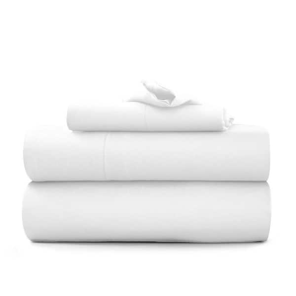 LDC LUX DECOR COLLECTION 3-Piece White Solid Color Microfiber and Bamboo Blend Twin XL Sheet Set