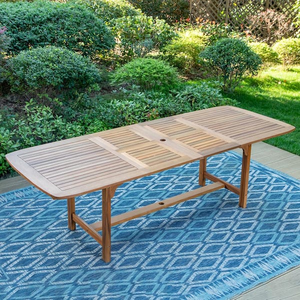 PHI VILLA Brown Rectangular Wood Extendable Patio Outdoor Dining Table
