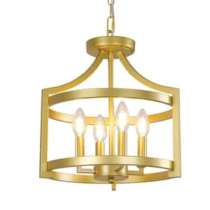 4-Light Gold Round Rustic Lantern Chandeliers for Living Room Entrance Foyer Hallway