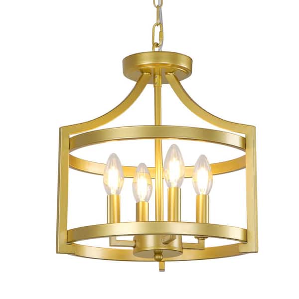 Unbranded 4-Light Gold Round Rustic Lantern Chandeliers for Living Room Entrance Foyer Hallway
