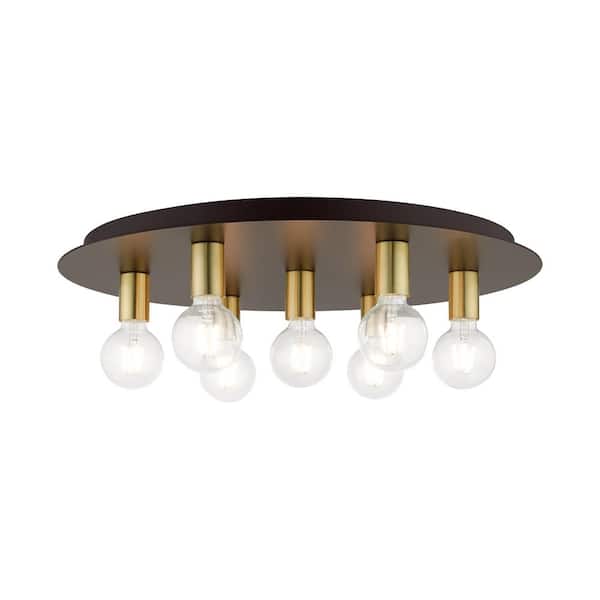 AVIANCE LIGHTING Bonham 24 in. 7-Light Bronze Flush Mount with Satin Brass Accents