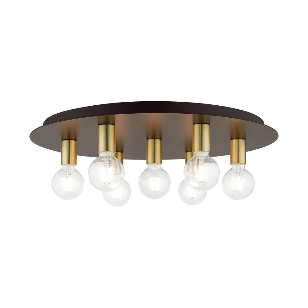 Hillview Transitional Bronze & Satin Brass 7-Light Flush Mount