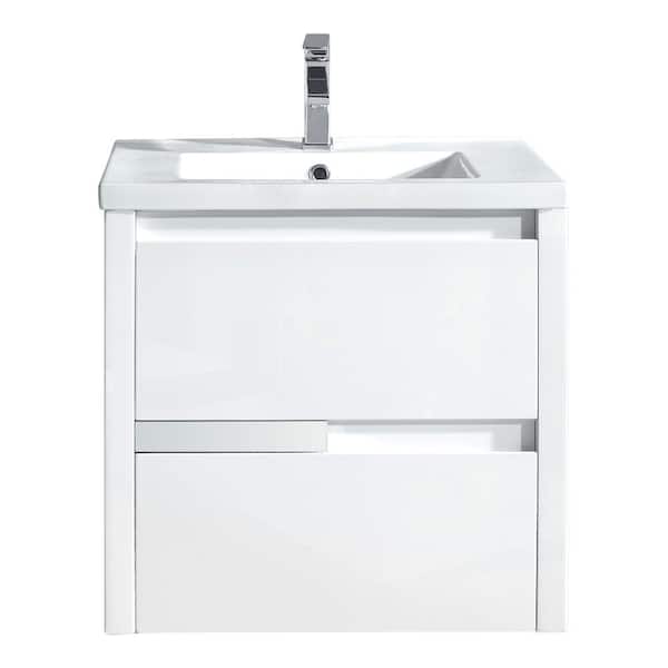 OVE Decors Cesarino 24 in. W x 18 in. D x 34.5 in. H Single Sink Floating Bath Vanity in White with White Ceramic Top