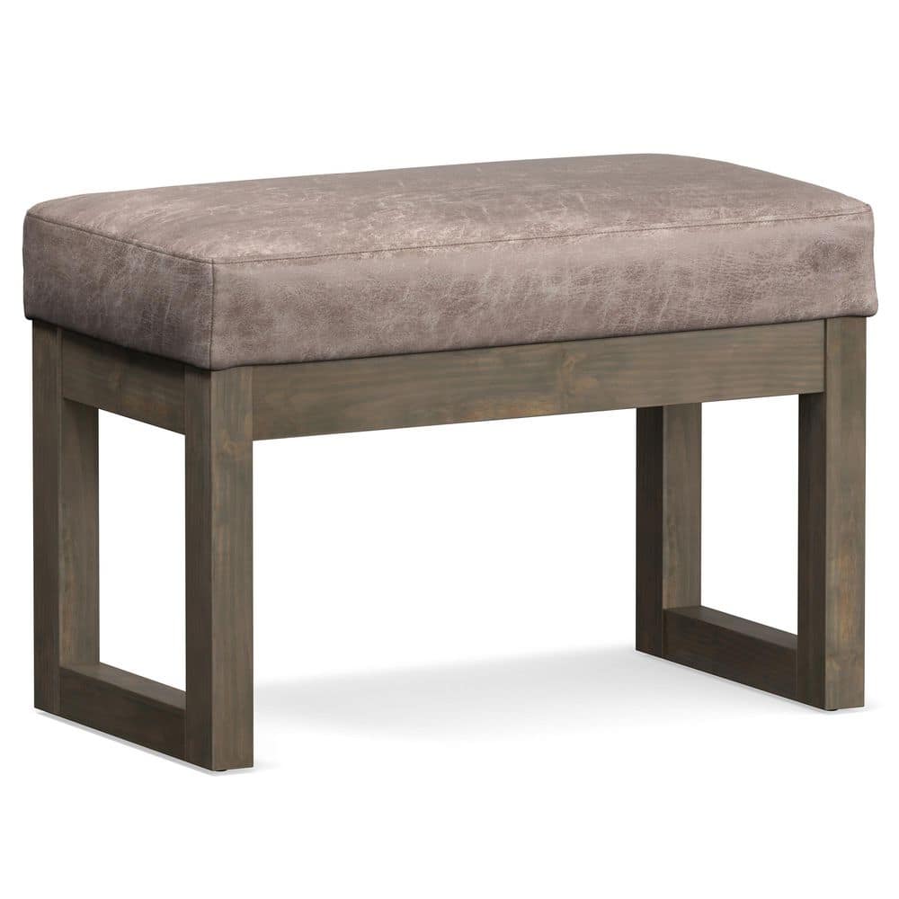 Milltown 27 in. Faux Leather Wide Solid Wood Small Ottoman Bench Footstool in Distressed Grey Taupe