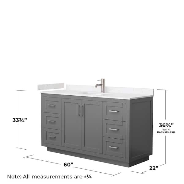 Miranda 60 in. W Single Bath Vanity in Dark Gray with Cultured Marble Vanity Top in Light-Vein Carrara with White Basin