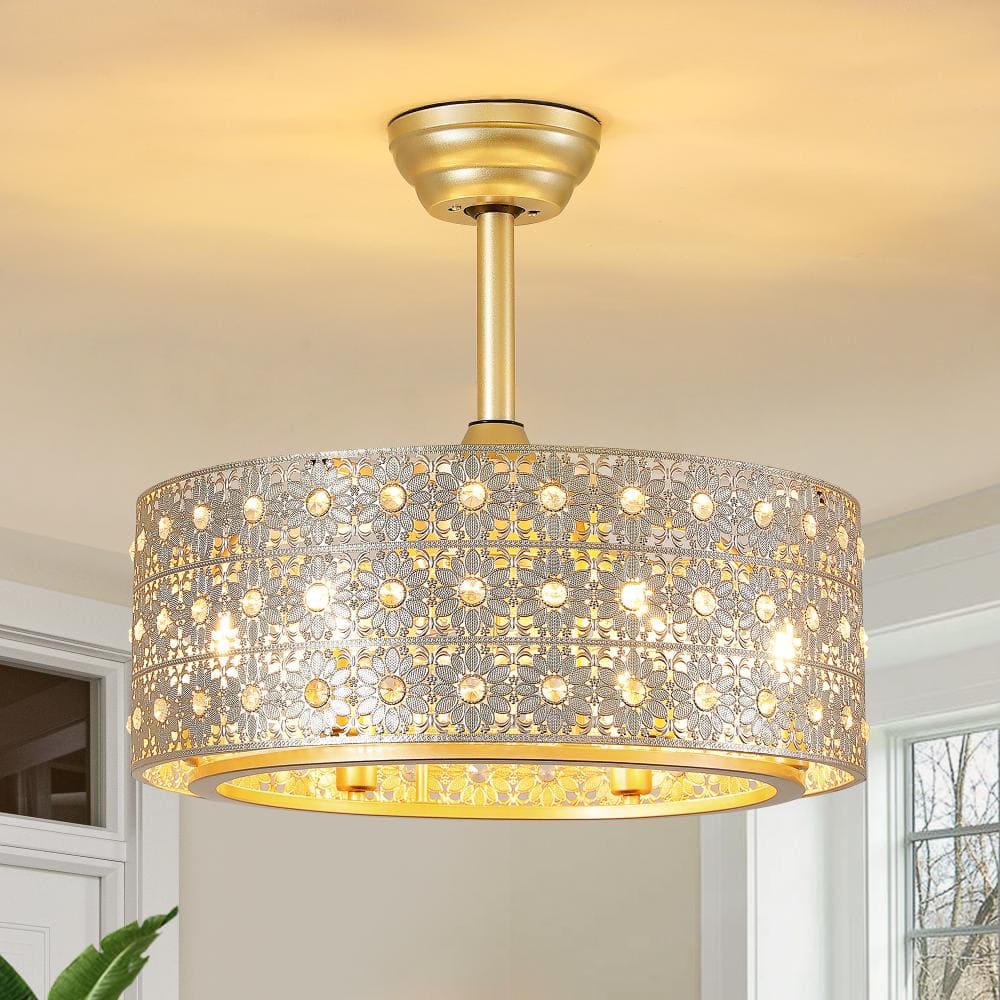 20 In. Gold Boho Crystal Flower Ceiling Fan with Light and Remote Control, Suitable for Bedroom and Living Room price history on PriceWatchPro