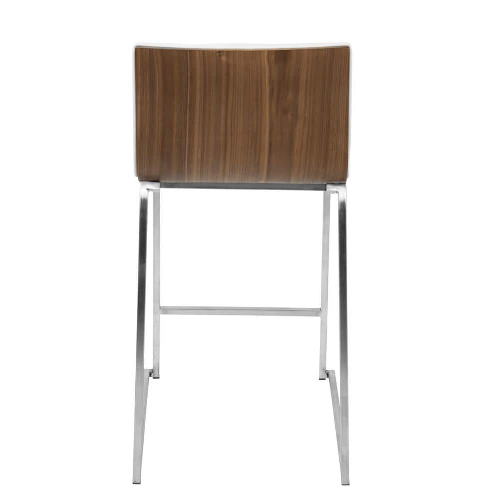 Elegant 26" Mara Modern Counter Stool in White Faux Leather and Walnut