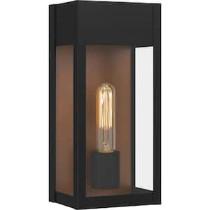 Maren 6 in. 1-Light Matte Black Outdoor Wall Lantern Sconce with Clear Glass