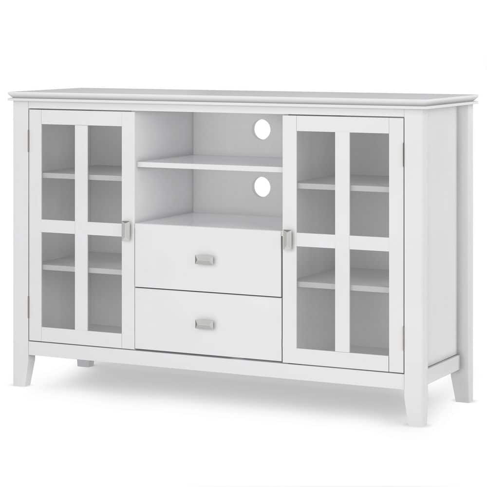 White Solid Wood 53" Traditional TV Media Stand with Cabinets