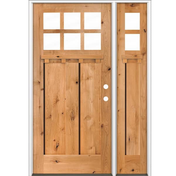 50 in. x 80 in. Knotty Alder Left-Hand/Inswing 6-Lite Beveled Clear Glass Cedar Stain Wood Prehung Front Door w/ RSL DS