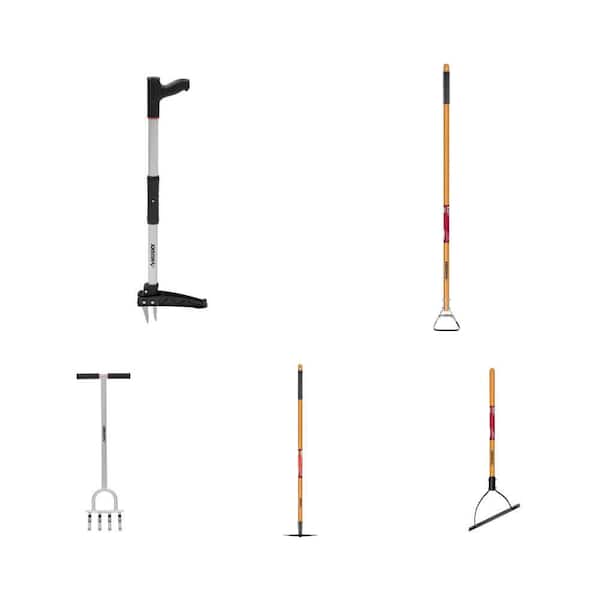 40 in. Claw Weeder, 54 in. Wood Handle Hoe, 41 in. Lawn Aerator, 51 in. 2-Prong Hoe & 30 in. Double Blade Weeder Combo