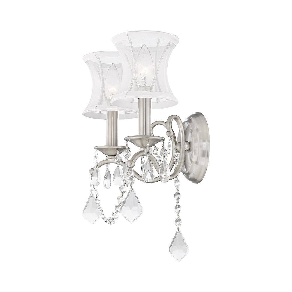 Brushed Nickel 2-Light Sconce with Off-White Silk Shade