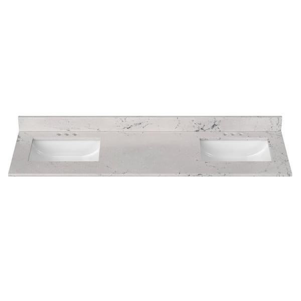 67 in. W x 22 in. D Cultured Marble Rectangular Undermount Double Basin Vanity Top in Icy Stone