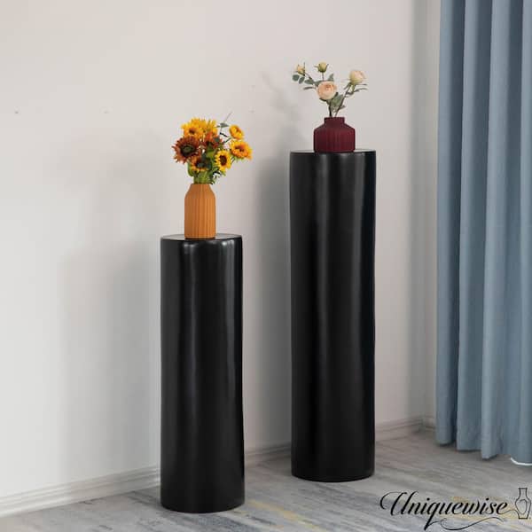 Uniquewise 40 in. Multipurpose Fiberglass Cylinder Pedestal Stand-Perfect for Party, Flower Arrangements, Dessert & Cake, Black