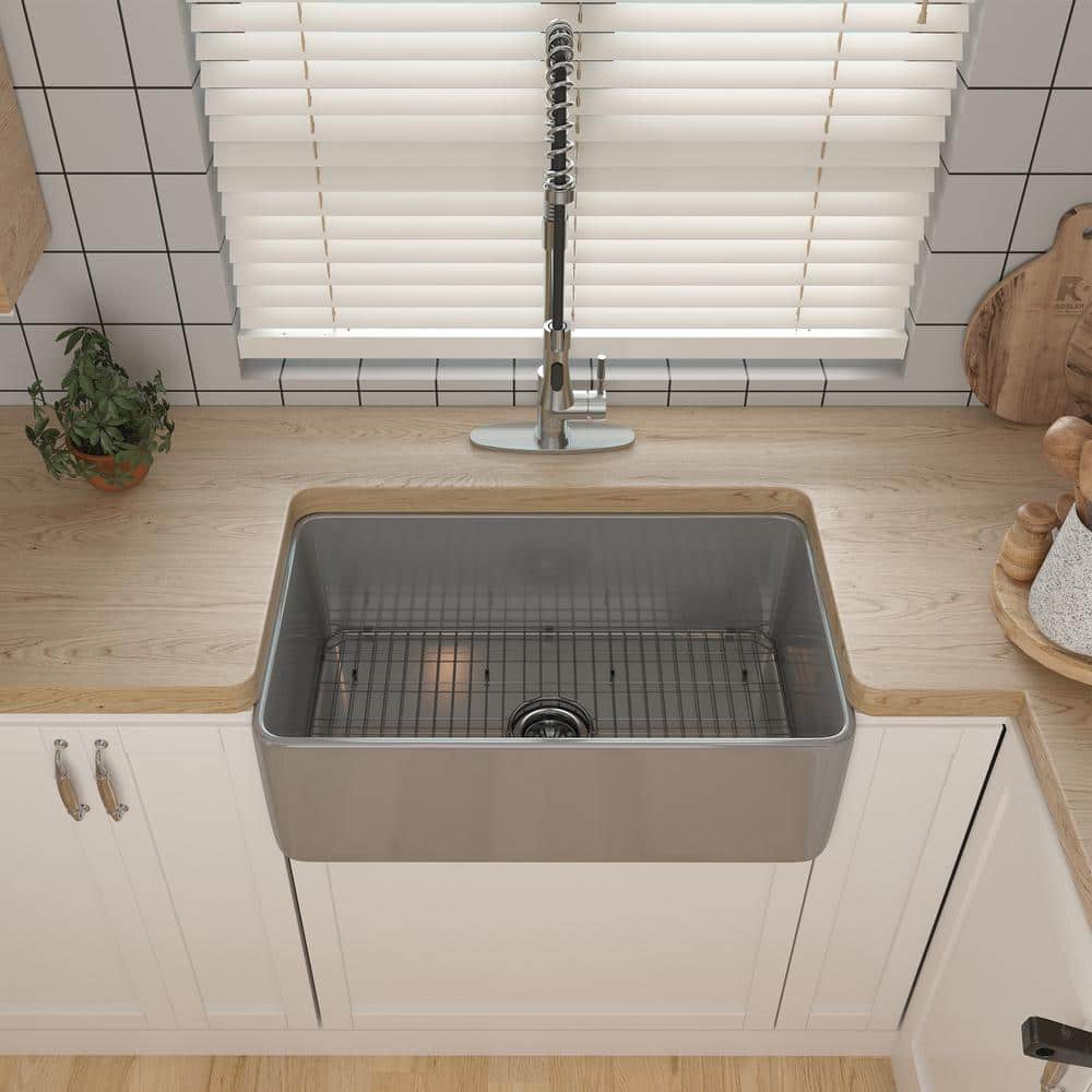 Gray Fireclay Single Bowl Farmhouse Kitchen Sink