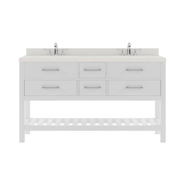 Virtu USA Caroline Estate 60 in. W x 22 in. D x 35 in. H Double Sink Bath Vanity in White with Quartz Top