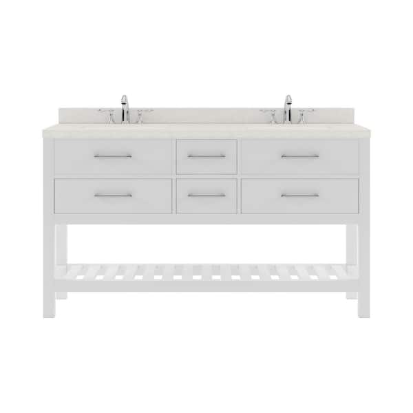 Virtu USA Caroline Estate 60 in. W x 22 in. D x 35 in. H Double Sink Bath Vanity in White with Quartz Top