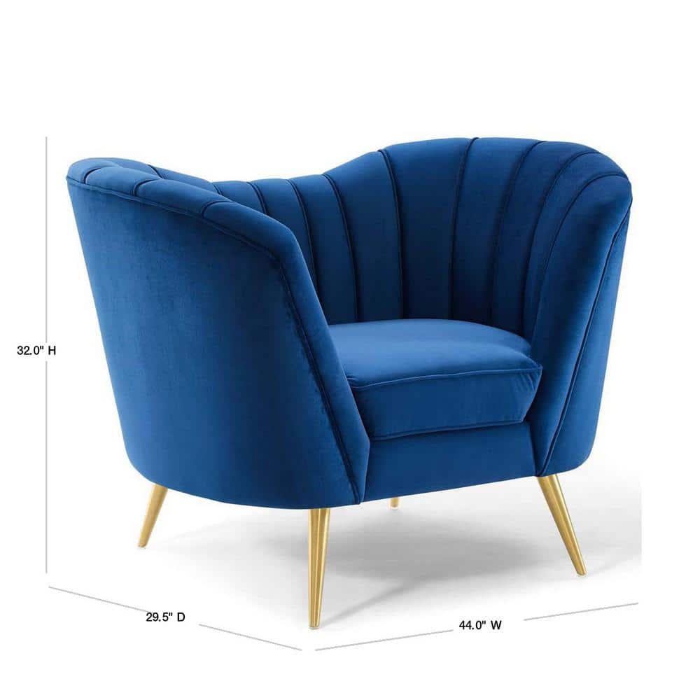 Navy Velvet and Wood Accent Chair with Gold Legs