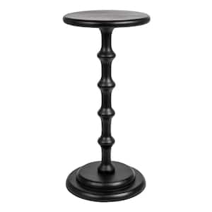 Ergo 12 in. Black Round Wood End Table with Double Base Thickness