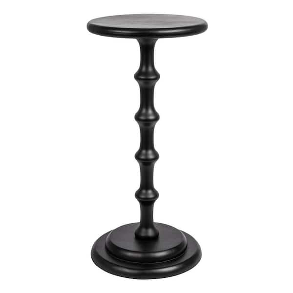 Storied Home Ergo 12 in. Black Round Wood End Table with Double Base Thickness