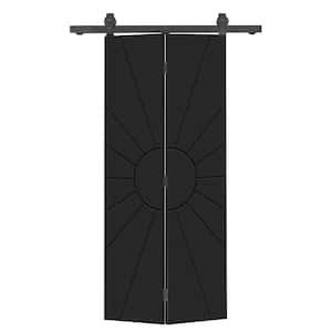 Sun 34 in. x 84 in. Black Painted MDF Modern Bi-Fold Barn Door with Sliding Hardware Kit