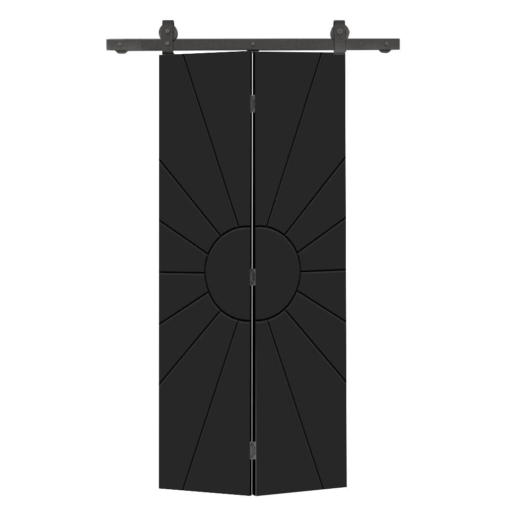 Sun 38 in. x 84 in. Black Painted MDF Modern Bi-Fold Barn Door with Sliding Hardware Kit price history on PriceWatchPro