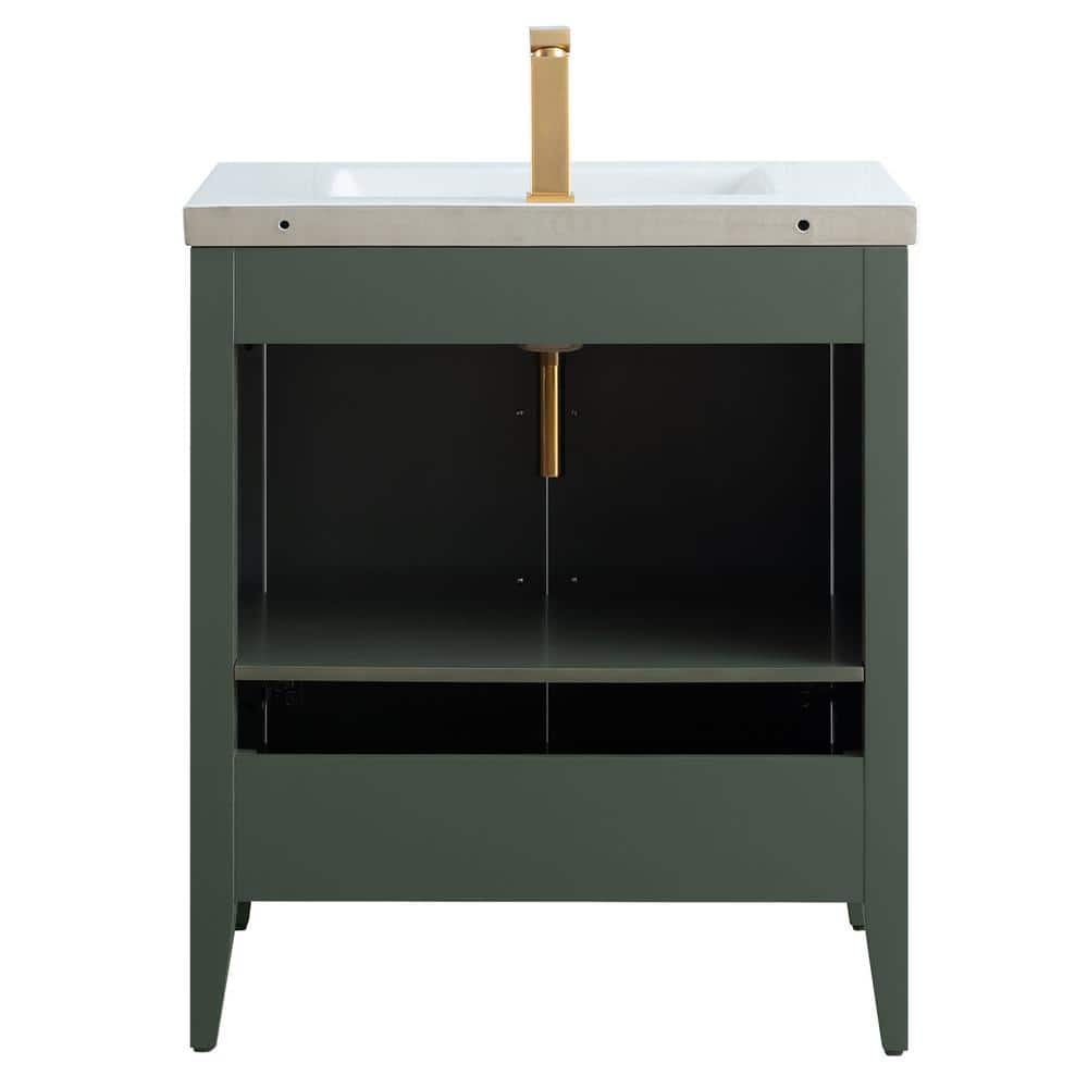 30" Vintage Green Single Sink Bathroom Vanity with Ceramic Top