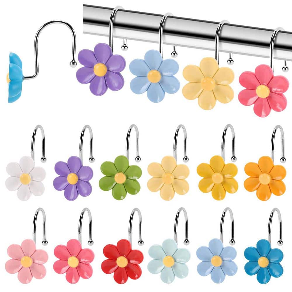 12-Piece 3D Floral Shower Curtain Hooks, Rustproof Resin Metal Shower Curtain Rod Rings for Bathroom Decor in Multicolor price history on PriceWatchPro