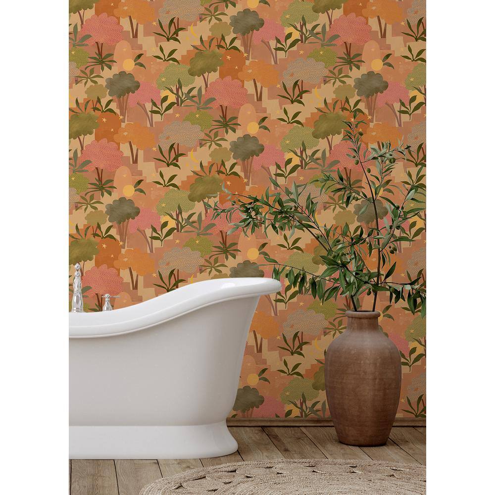 Terracotta Bohemian Walk Orange Peel & Stick Wallpaper