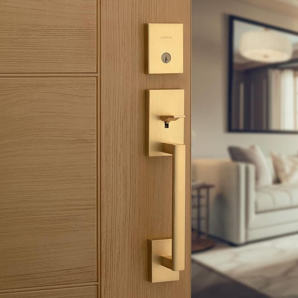 Kwikset San Clemente Satin Brass Keyed Entry Single Cylinder Door