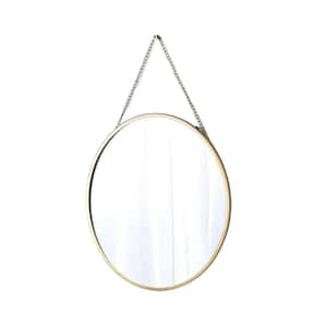 15.7 in. W x 15.7 in H Circle Framed Gold Mirror, Hanging Wall Type with Chain for Bathroom, Bedroom and Living Room