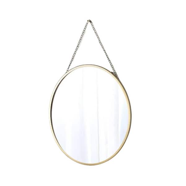 Afoxsos 15.7 in. W x 15.7 in H Circle Framed Gold Mirror, Hanging Wall Type with Chain for Bathroom, Bedroom and Living Room
