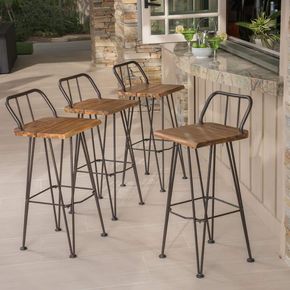 Noble House Denali Stackable Wood Outdoor Bar Stool (4-Pack) 67221 ...