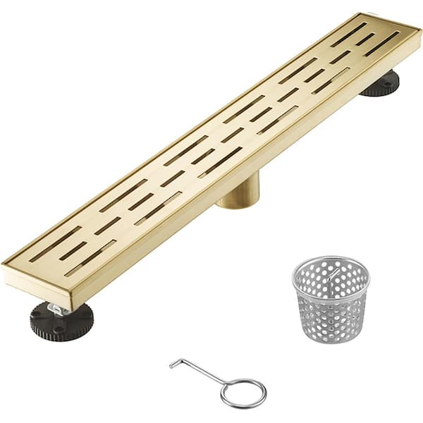 Elegante Drain Collection 30 in. Linear Stainless Steel Shower Drain with Slot Pattern and Zirconium Gold Plating