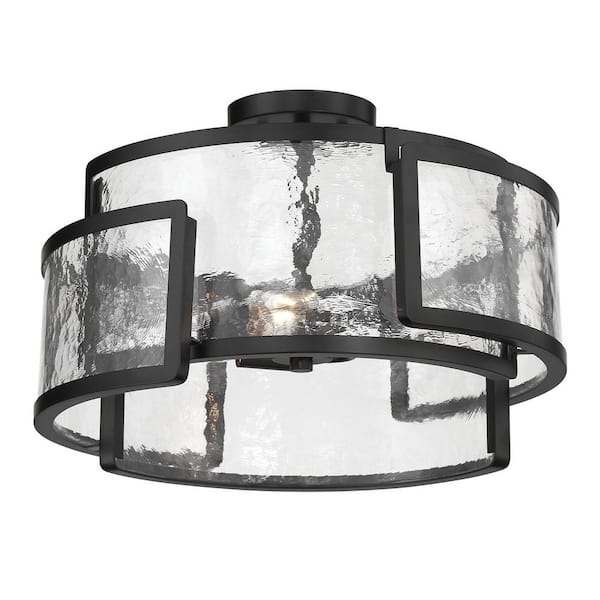 Bella Collina 3-Light Black Semi Flush Mount with Clear Rock-Pressed Glass Shades