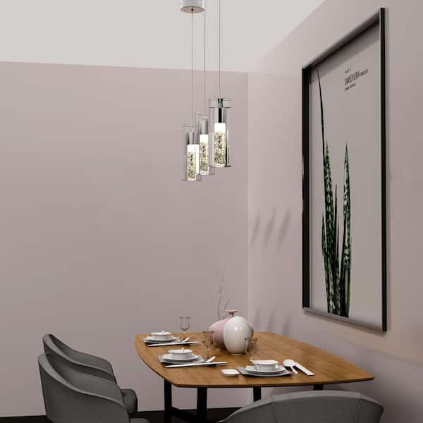 8-Watt Integrated LED Chrome Pendant with Crystal Bubble Glass Shade