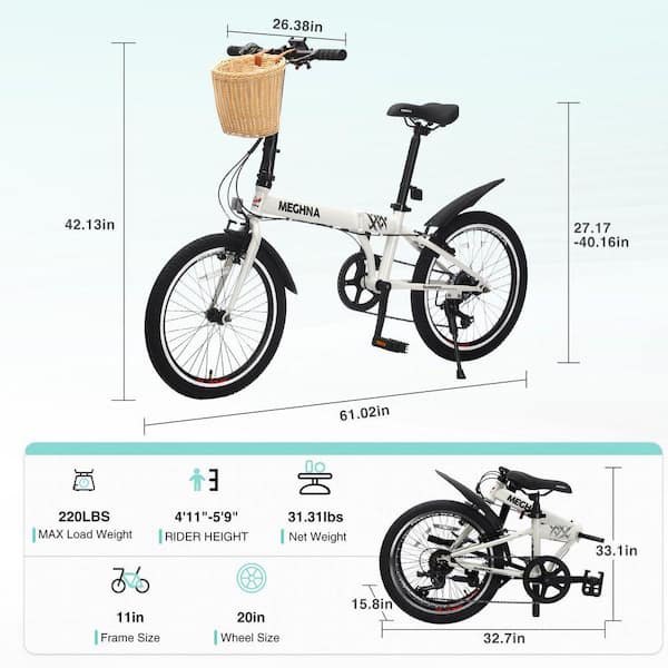 Tenleaf 20 in. Folding City Bike for Adults-6-Speed Steel Frame