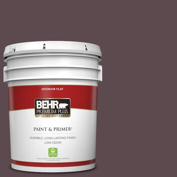 BEHR PREMIUM PLUS 5 gal. #100F-7 Deep Aubergine Flat Low Odor Interior Paint & Primer