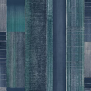TexStyle Collection in Blues Agen Stripe Metallic Finish Non-Pasted on Non-Woven Paper Wallpaper Roll