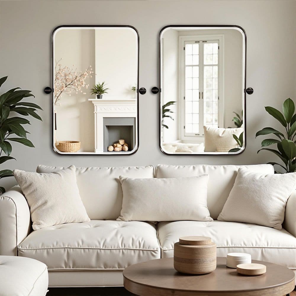2 Pieces Black 24 in. W x 35 in. H Rounded Rectangular Rotating Hardware Iron Framed Wall Mirror price history on PriceWatchPro