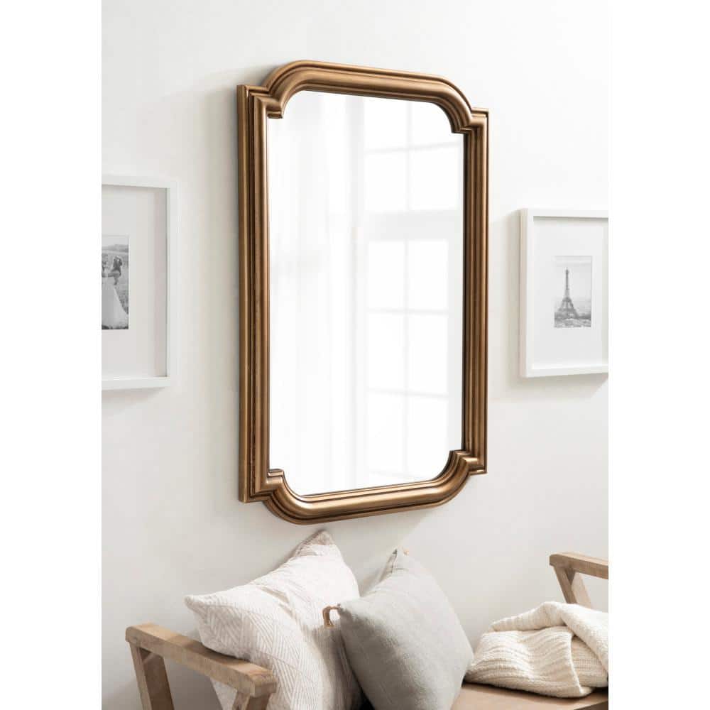 Gold Scalloped Rectangular Wood Bathroom Vanity Mirror